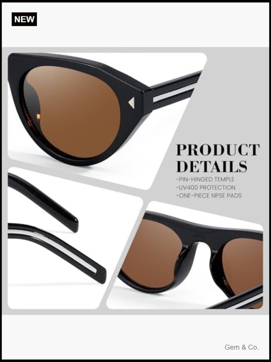 Oval Cat Eye Sunglasses Retro Cateye Frame UV Protection Travel Driving main image 7